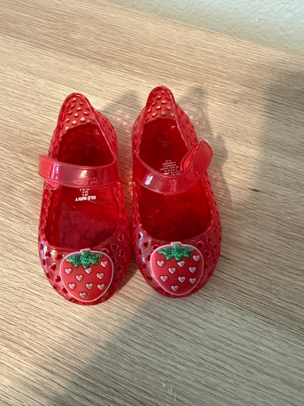 Old Navy Red Jelly Mary Jane Sandals with Strawberry Accent